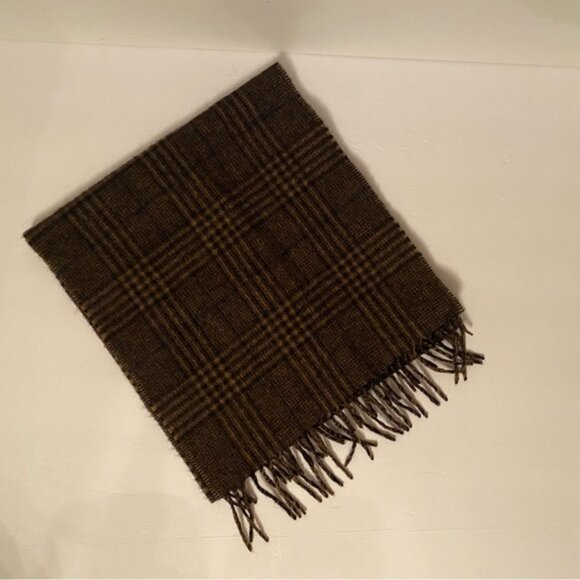 PERRY ELLIS MENS SCARF BLACK BROWN PLAID CASHMERE RECTANGLE FRINGE ACCESSORY - Picture 2 of 6